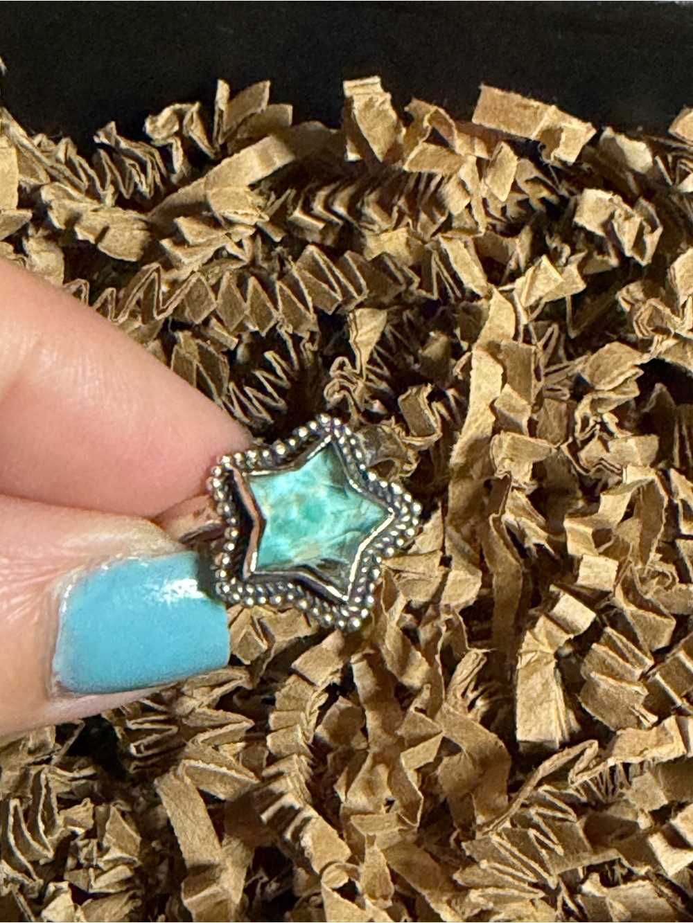 Star-Shaped Turquoise Inlay Ring - Blue